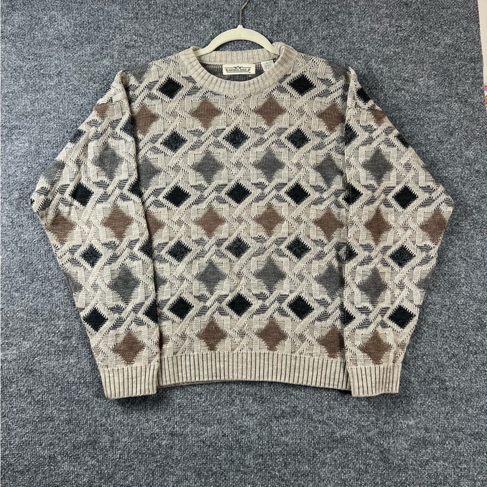 Vintage Natural Issue Sweater Men's Large‎ Pattern Crew Neck Grandpacore